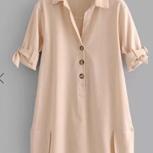 Tie Cuff High Low Safari Shirt Dress-S/M